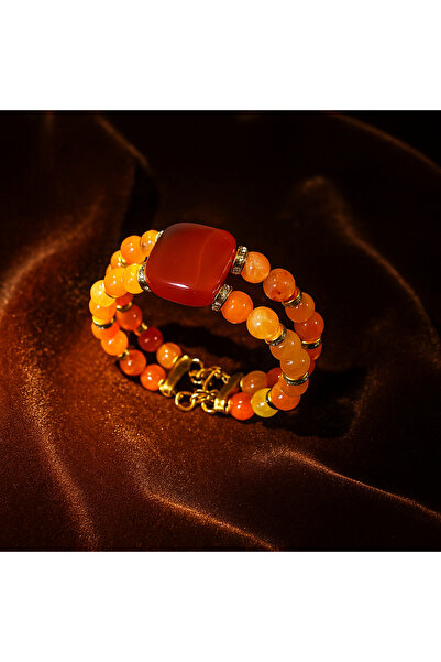 Asteria Elite سوار من العقيق ذو صفين للطاقة الإيجابية والثقة بالنفس والحماية من العين الشريرة