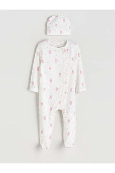 LC Waikiki Ecru Printed Baby Girl Jumpsuit
