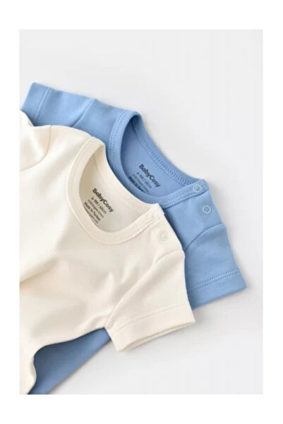 BabyCosy Set 2 body-uri bebe unisex - 100% bumbac - Ecru/Bleu
