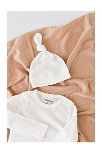 BabyCosy Set 3 pieces: long sleeve bodysuit, long pants, and hat made of cotton and modal - Ecru Baby