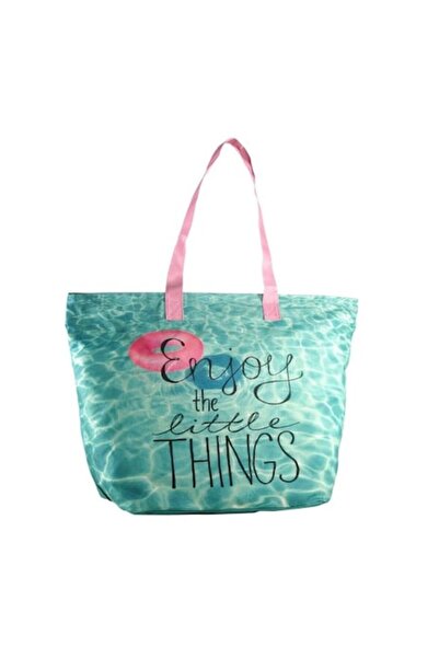 AB HOMES Turquoise Beach Bag with Inner Pouch – Zipper, 28 cm Handles, 58x22x...