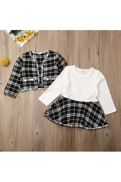 drool Jacket and dress set (Size: 110, Color: Black with white)