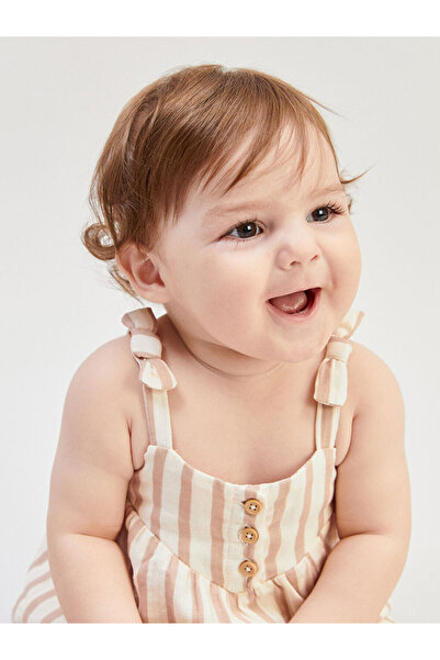 LC Waikiki Ecru striped baby girl muslin romper from gülis store