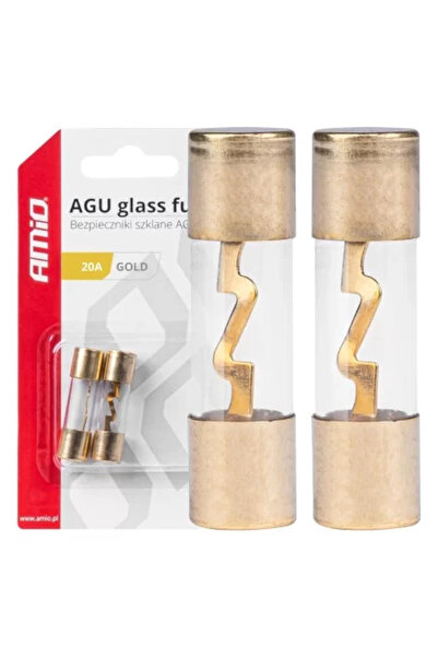 AMIO Top Bottom Set of 2 glass fuses type AGU, gold contacts, 20 A