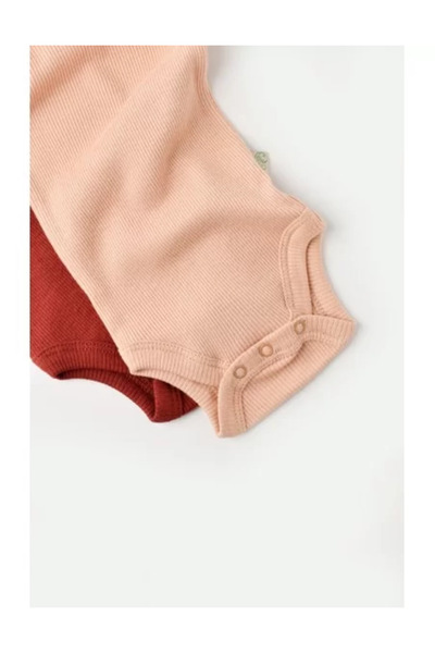 BabyCosy Set of 2 unisex baby bodysuits made of cotton and modal - Brick/Salmon