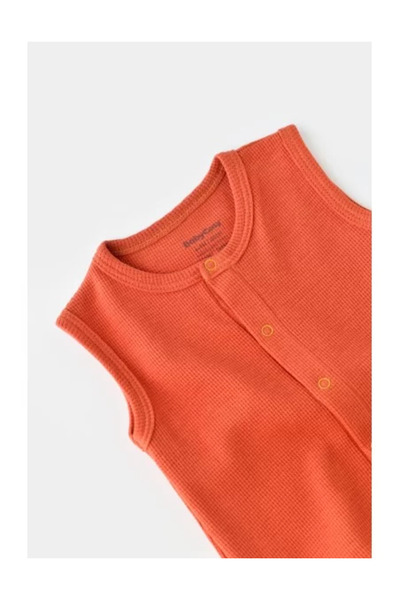 BabyCosy Sleeveless Romper with Shorts - 100% Cotton - Cinnamon, (Size: 12-18 Months)