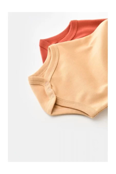 BabyCosy Set 2 sleeveless bodysuits baby unisex - 100% cotton - Mustard/Cinnamon,