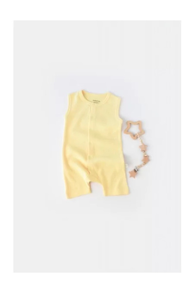 BabyCosy Sleeveless Romper with Shorts - 100% Cotton - Yellow, (Size: 3-6 Months)
