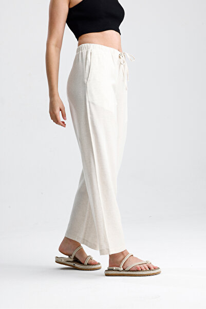 Tate Cream Straight Cut Cotton Linen Pants