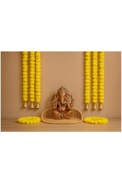 Generic Shreej Artificial Marigold Fluffy Flowers and Golden/Silver Hanging Bells Garlands/Torans/Wall hangi