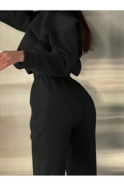 Deocept Παρίσι με τύπωμα Unisex Μαύρο Σετ Φόρμας oversized με λαιμόκοψη