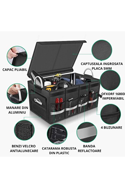 AB HOMES Organizator portbagaj auto, AB HOMES, pliabil, 60L, negru, 57x33.5x29cm