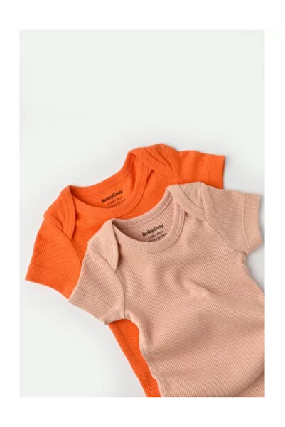 BabyCosy Set of 2 unisex baby bodysuits made of cotton and modal - Pomegranate/Peach