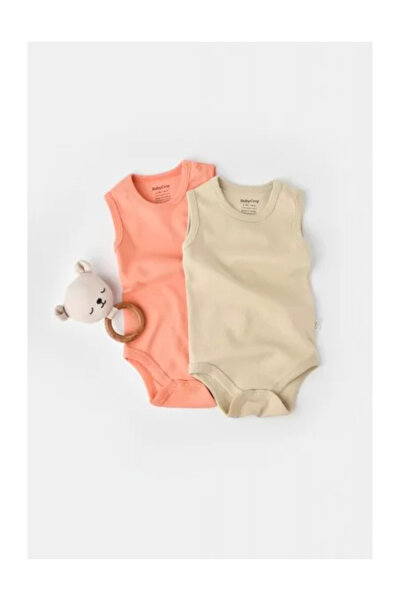 BabyCosy Set 2 sleeveless body for unisex babies - 100% cotton - Pink/Cream
