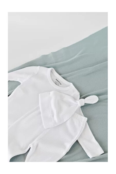 BabyCosy Set 3 pieces: long sleeve body, long pants and hat made of cotton and modal - White, BabyCos