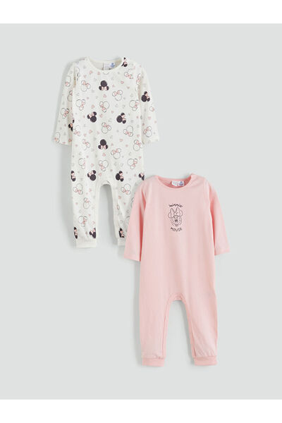 LC Waikiki Pink Crew Neck Printed Baby Girl Jumpsuit 2-Piece