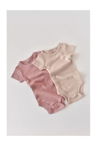 BabyCosy Set of 2 short-sleeve bodysuits made of cotton and modal - Pink/Blush