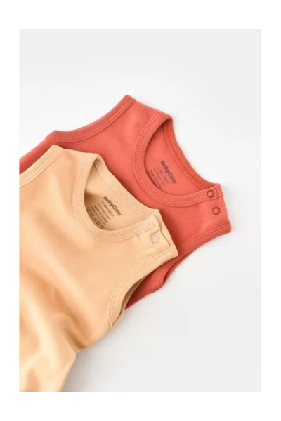 BabyCosy Set 2 sleeveless baby onesies unisex - 100% cotton - Mustard/Cinnamon