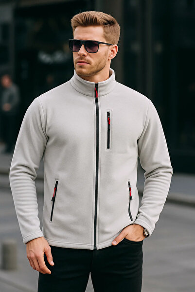 COMBİNE MİCHAİL Men's Full Zip Winter Gray Fleece Jacket