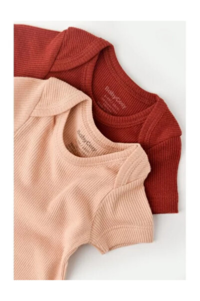 BabyCosy Set 2 body-uri bebe unisex din bumbac si modal - Caramiziu/Somon
