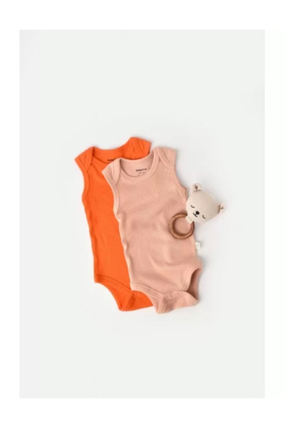 BabyCosy Set 2 Body-uri fără Mâneci Bebe Unisex, Bumbac și Modal - Rodie/Piersică