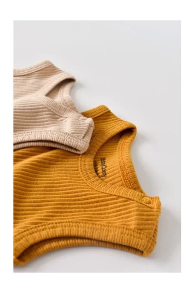BabyCosy Set of 2 sleeveless bodies in cotton and modal - Mustard/Salmon