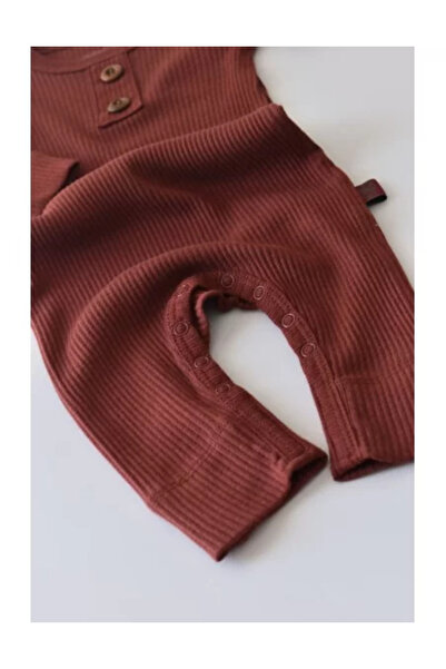 BabyCosy Long-sleeve jumpsuit with long pants made of cotton and modal - Brick (Size: 6-9 mo