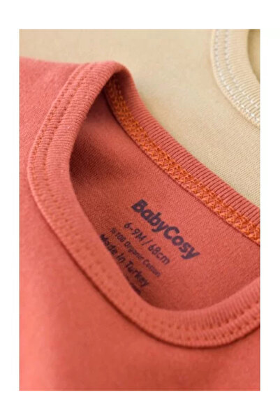 BabyCosy Set of 2 unisex baby bodysuits - 100% cotton - Mustard/Cinnamon