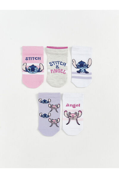 LC Waikiki Stitch ve Angel Desenli Kız Çocuk Patik Çorap 5'li