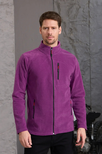 COMBİNE MİCHAİL Erkek Tam Fermuarlı Kışlık Mor Polar Ceket
