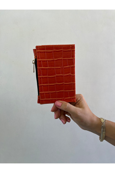 shiny ever Orange Patent Leather Appearance Card Holder with Coin Compartment