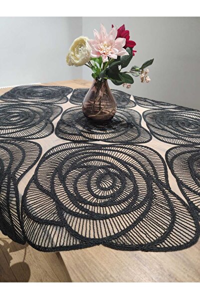 YALINSHOME مفرش طاولة فاخر ومفرش فسكوس دانتيل أسود مقاس 95X95 سم