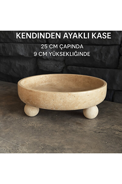 Polen Stone Traverten Doğal Taş Kendinden Ayaklı Kase – 25 cm Çap / 9 cm Yüks...