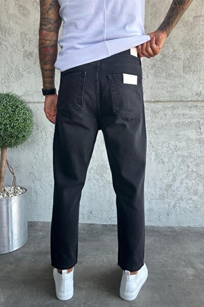 MADZEYMODA Ανδρικό τζιν παντελόνι KE-381 από ύφασμα τζιν μαύρο Boyfriend με σχισμές λεπτομέρειες