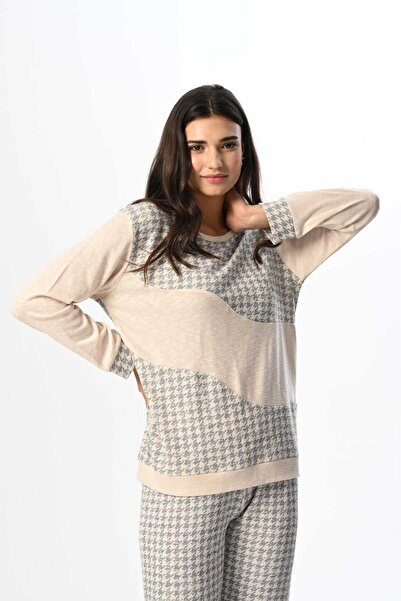 Lohussa Women's Gray Patterned Winter Special Design Maternity Maternity Dressing Gown Pajama Set