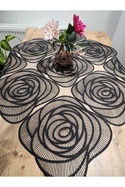 YALINSHOME Față de masă LUX și husă fiskos dantelă NEGRĂ 95X95 cm