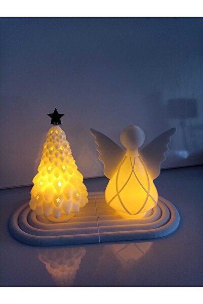 smilechild Ledli Yılbaşı Ağacı Ve Melek 2 li Set 10-12 cm [2 Adet Led Mum Dahildir]