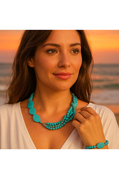 Asteria Elite Turquoise Necklace Bracelet Set for Evil Eye Protection, Luck and Peace