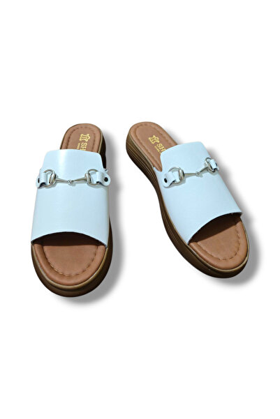 BARONES SHOES Genuine Leather Metal Buckle High Sole Slippers