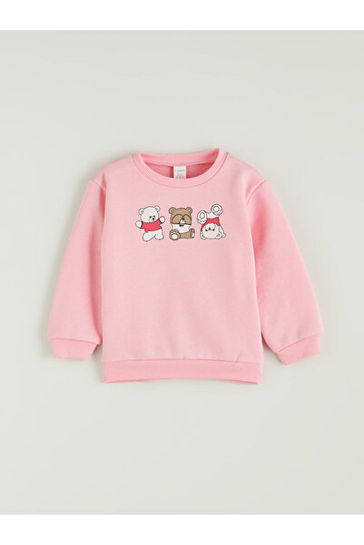 LC Waikiki Pink Crew Neck Printed Girls' Sweatshirt