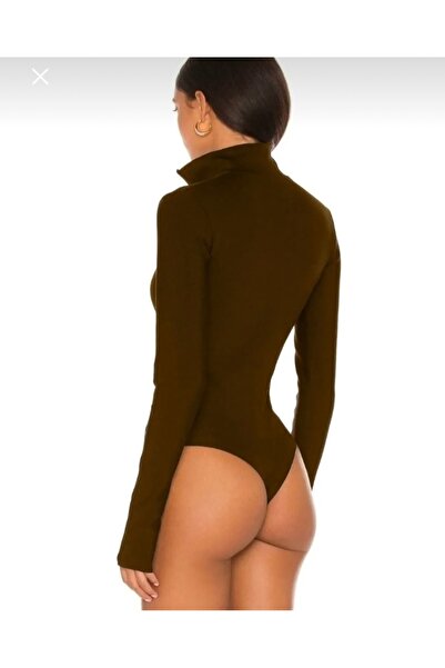 Nsb Tasarım Дамски кафяв боди без ръкави с цип