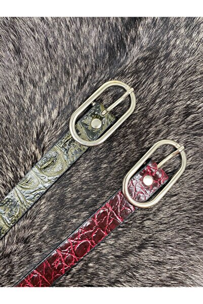 Bordo-Yeşil İkili Silver Tokalı Kadın Bel Kemeri