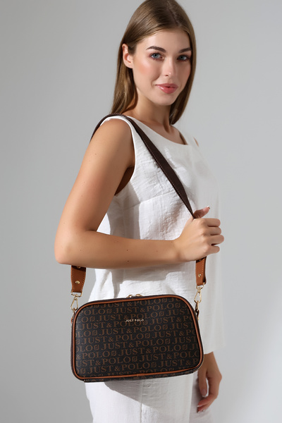 Just Polo 5-Compartment Tan Casual Women's Shoulder Bag with Adjustable Strap