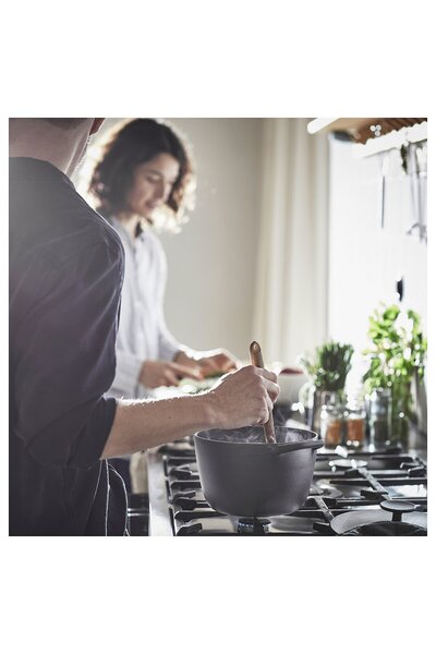 IKEA VARDAGEN Pot with lid, enamelled cast iron matt/black, 3 l