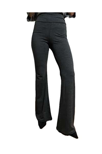 Modoo Tekstil Gri Siyah Detaylı İspanyol Paça Pantolon