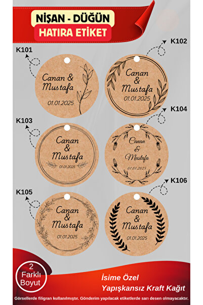 Craftino Kişye Özel Nişan - Düğün Kraft Yapışkansız Kağıt Etiket