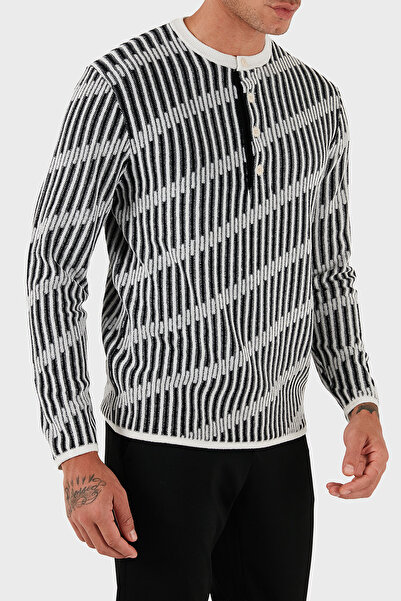 Emporio Armani Jacquard Wool Blended Regular Fit Crew Neck Knitted Sweater Men's Sweater Em003517 Af19553