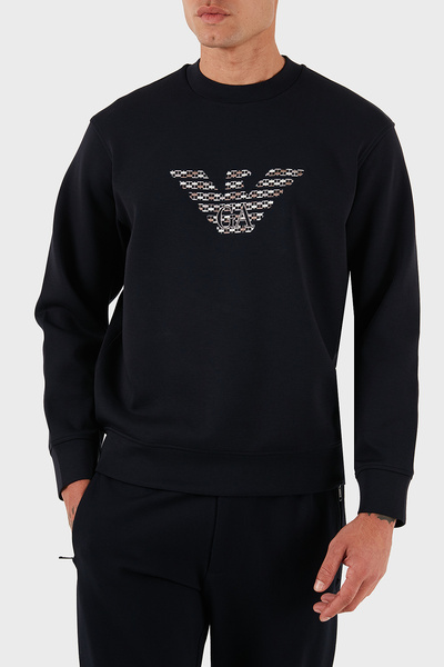 Emporio Armani Logo Embroidered Stretch Cotton Regular Fit Crew Neck Sweat Men's Sweat Em002906 Af100