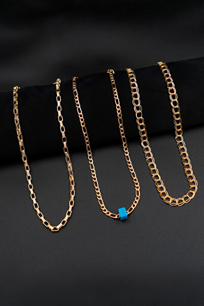 TREND COLLECTİON Altın Kaplama Kadın Kolye 3'lü Set