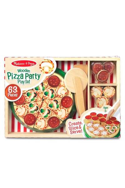 Melissa & Doug Wooden Pizza Party Play Set with 36 Pieces, Pretend Food & Pizza Cutter (Ages 3+)